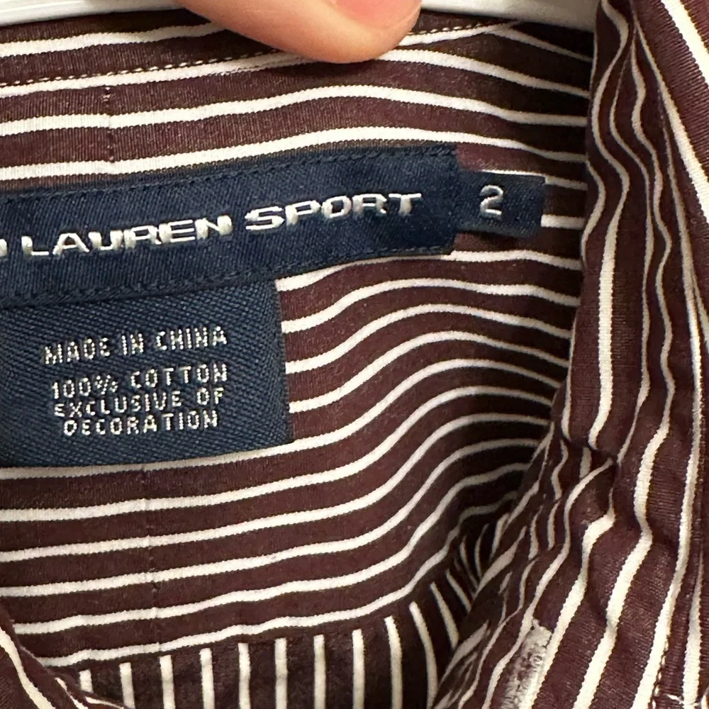 Ralph Lauren Striped Button Down Shirt - Black and White with Gold Logo - Picture 4 of 11